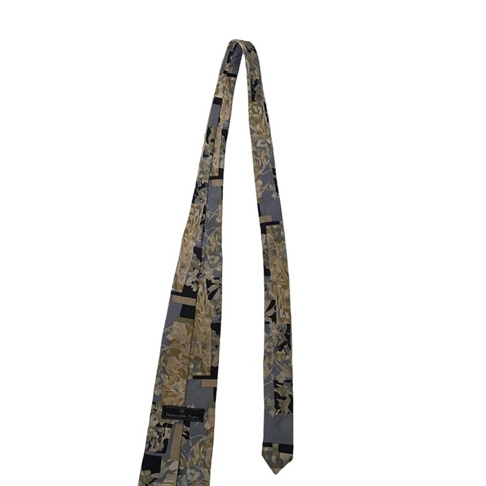 Ermenegildo Zegna Silk Floral Tie Blue‎ Cream - Picture 6 of 9